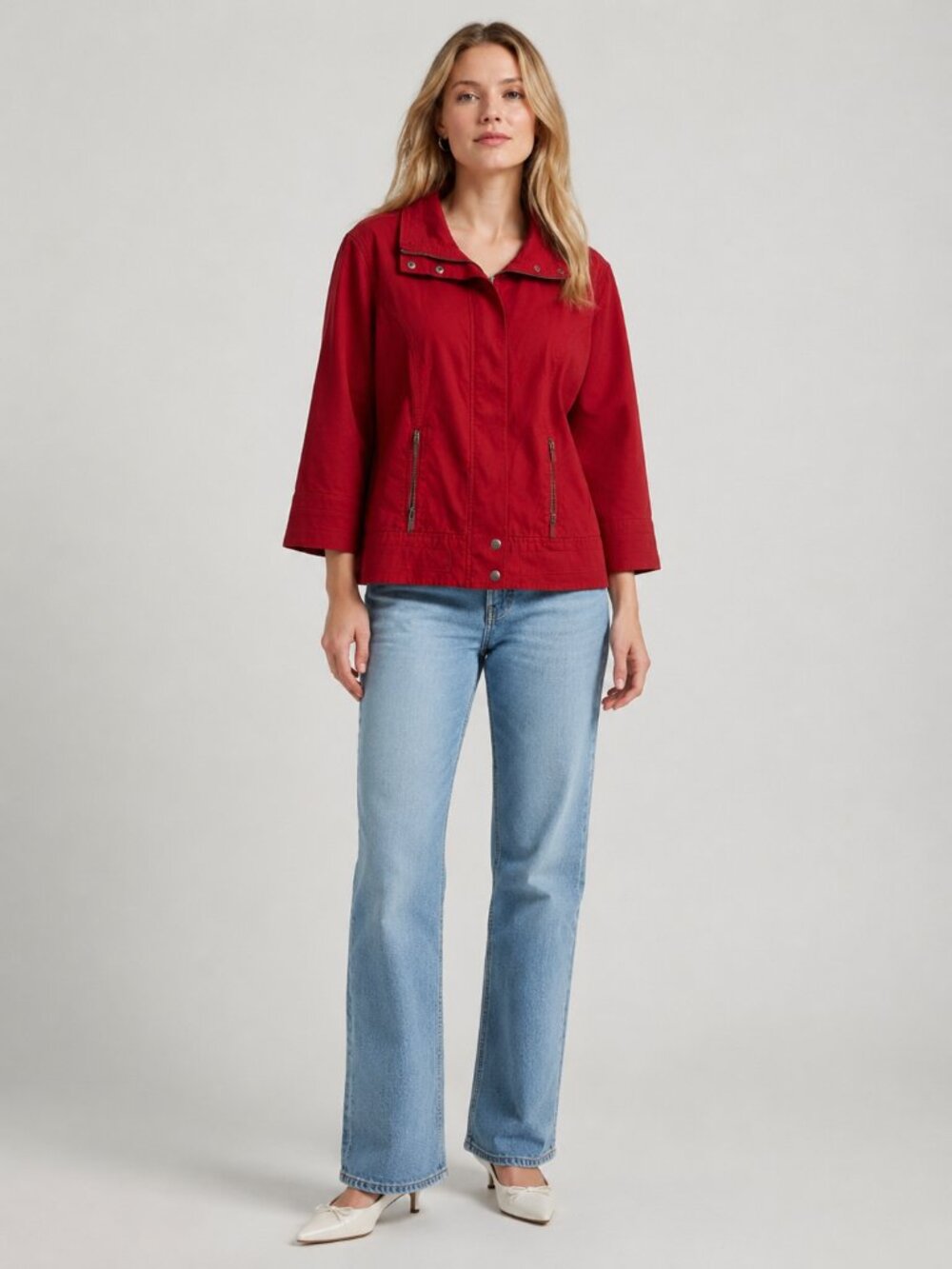 2/$30 Chico's Utility Moto Jacket Crimson 12 #A4069